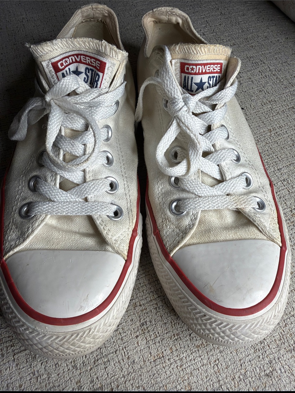 Converse Women’s White Canvas Low Top Sneakers with Red Trim